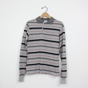 Vintage Coyote Polo Shirt Boys Size 14-16 Gray Long Sleeve Stripe